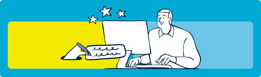 Illustration of a person working on a computer representing high-performing SEO work