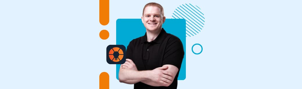 Arron Parkinson, founder of LevelUp. The EOS logo appears beside him.