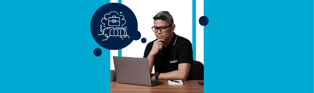 Business owner reviewing offshore work setup on a laptop