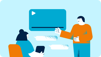 Illustration of a manager explaining work standards and expectations to a remote team member