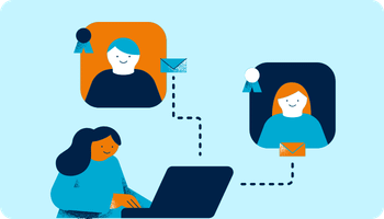 Illustration showing remote team members with different levels of access and visibility in leadership communication