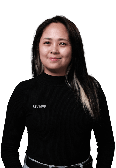 Sales & Lead Generation Professional A professional portrait of a LevelUp team member in a branded black shirt, representing offshore sales and lead generation specialists.