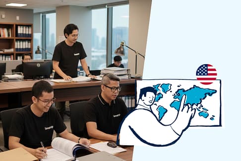 Offshore paralegals in the Philippines reviewing legal documents in an office environment, representing alignment with U.S. legal systems and workflows.