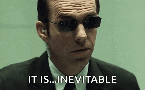 GIF from a movie scene with the text “It is inevitable,” referencing widespread AI adoption