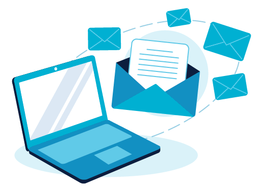 Illustration of a laptop with an open envelope and email icons, representing the evolution of email support in customer experience.