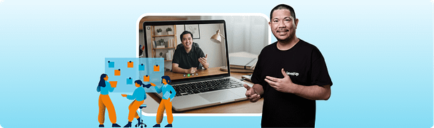 Manager guiding a remote team member through a video call as part of early onboarding