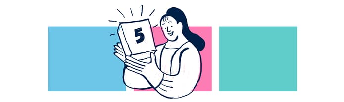 A woman holding a box with the number 5 on it, representing five key indicators that it’s time to outsource