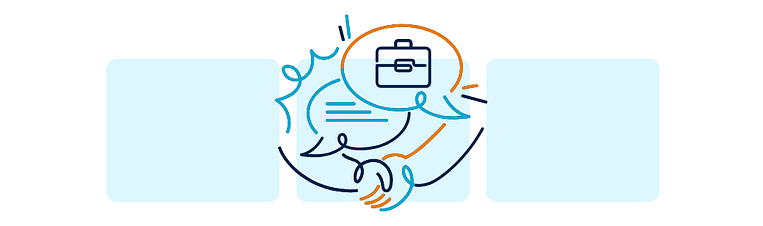 A colorful illustration of a speech bubble with a briefcase icon, representing discussions and agreements about offshore hiring.