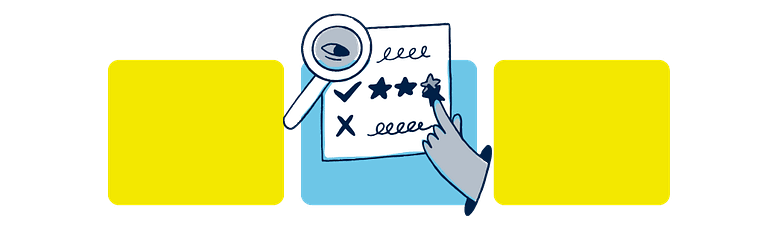 Checklist being marked with stars and crosses, representing the evaluation of SEO skills and identifying red flags.