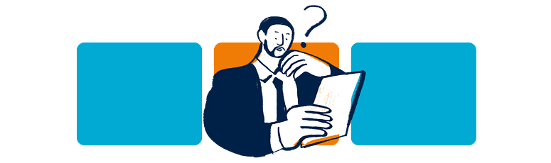Illustration of a confused man holding a paper, with a question mark above his head