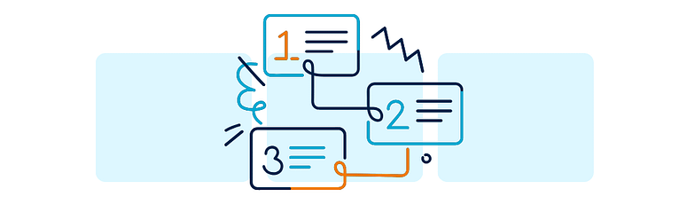 Numbered notes and connected arrows illustrating the idea of structured, step-by-step workflows tailored to different stages of agency growth.