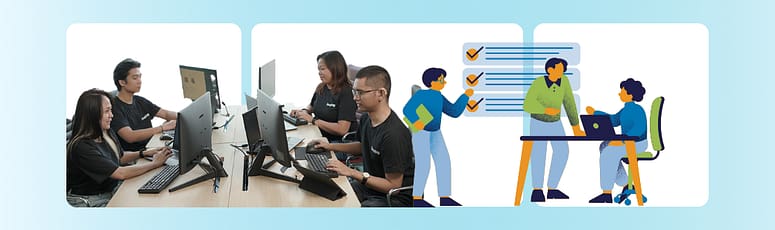 Offshore SDR team working together at their desks, representing compliance and onboarding handled by an EOR partner.