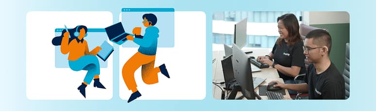 Illustrated team reviewing charts and project data