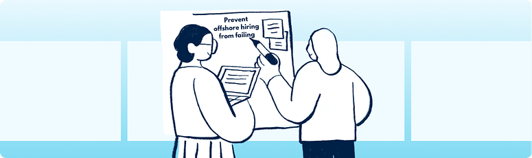 Team reviewing a structured plan for offshore hiring