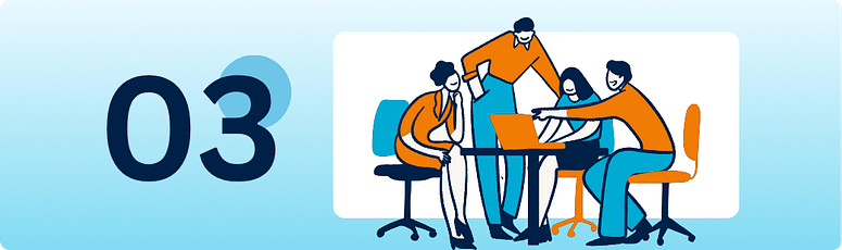 The working style often fits Western companies well Illustration of a team working together around a laptop, representing collaboration and cultural fit between Filipino professionals and Western companies.