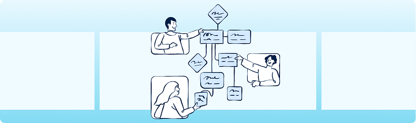 Illustration of multiple people pointing to interconnected tasks, showing added coordination and rework from low-cost hiring.