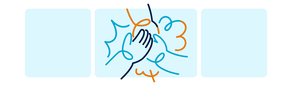 Illustration of multiple hands high-fiving, representing collaboration and teamwork between business owners and bookkeeping virtual assistants.
