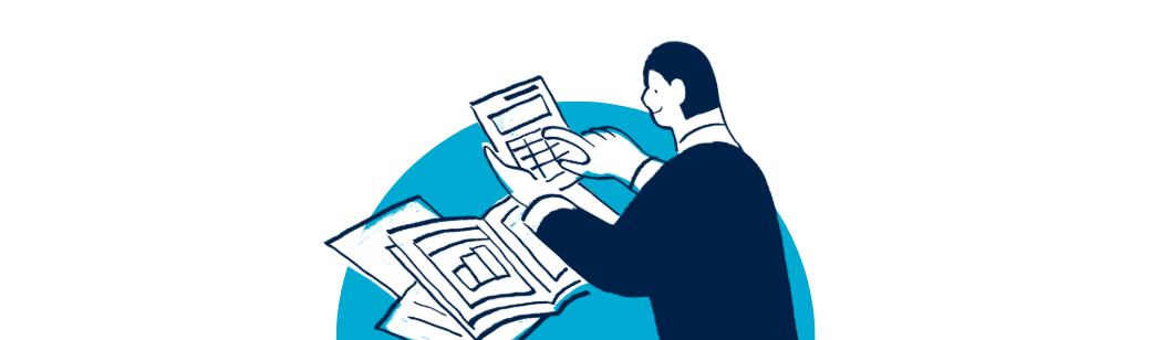 Illustration of a decision-maker reviewing hiring costs and paperwork