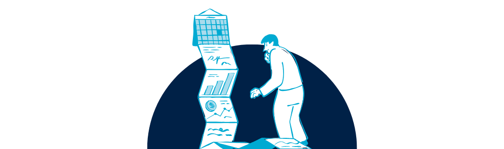 Decision-maker looking at a tall stack of hiring options