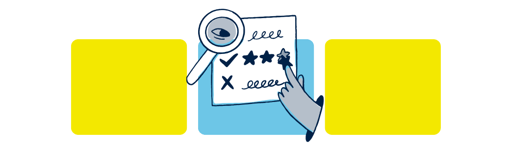 Checklist being marked with stars and crosses, representing the evaluation of SEO skills and identifying red flags.
