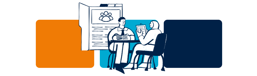 Guide to outsourcing a Web Developer in the Philippines Two people sitting across a table reviewing a developer profile, representing a hiring process