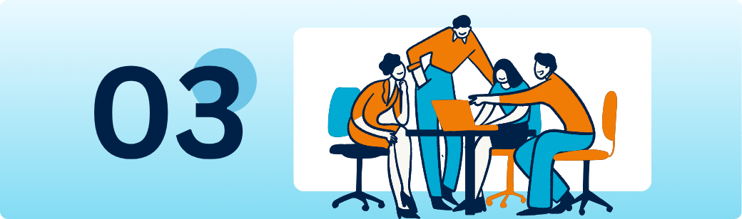 The working style often fits Western companies well Illustration of a team working together around a laptop, representing collaboration and cultural fit between Filipino professionals and Western companies.