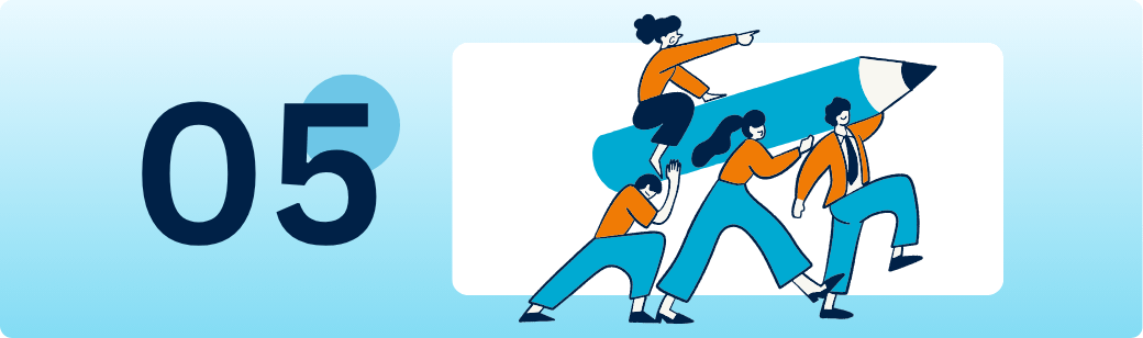 A dedicated full-time hire usually works better than contractors Illustration of a team pushing a large pencil together, representing dedicated full-time offshore hires working toward shared goals.