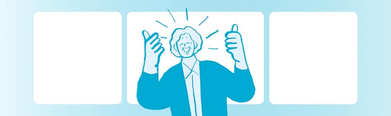 Celebrating Wins with EOS Illustration of a smiling professional giving two thumbs up, representing LevelUp’s positive results from EOS implementation.