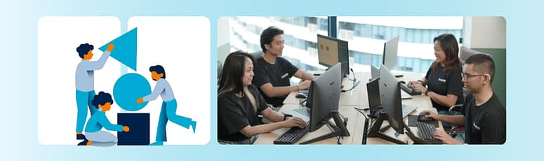 LevelUp team working together in an office to support back office outsourcing tasks.