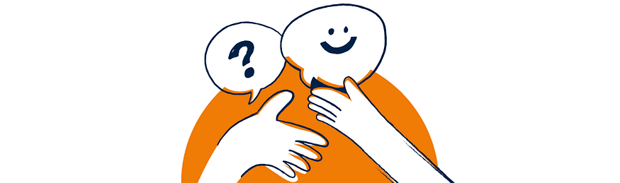 Working together across borders Illustration of two hands holding up chat bubbles