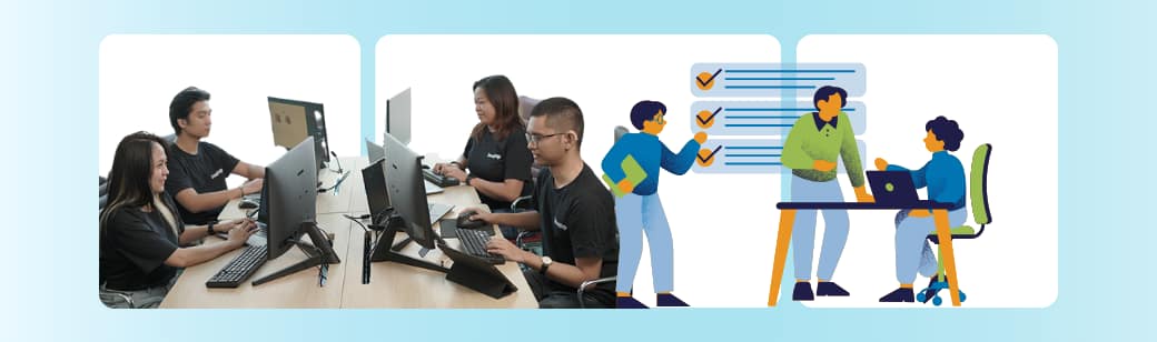 Offshore SDR team working together at their desks, representing compliance and onboarding handled by an EOR partner.